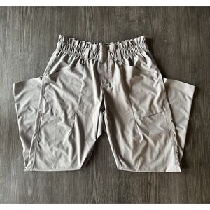 Athleta Pull On Lightweight Scalloped Elastic Waist Pants Sz 10 Strait Leg Grey